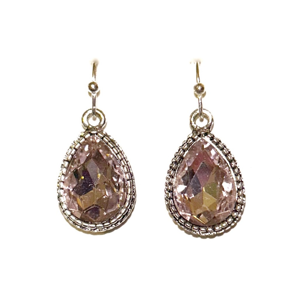 Elegant Silver and Pink Teardrop Earrings